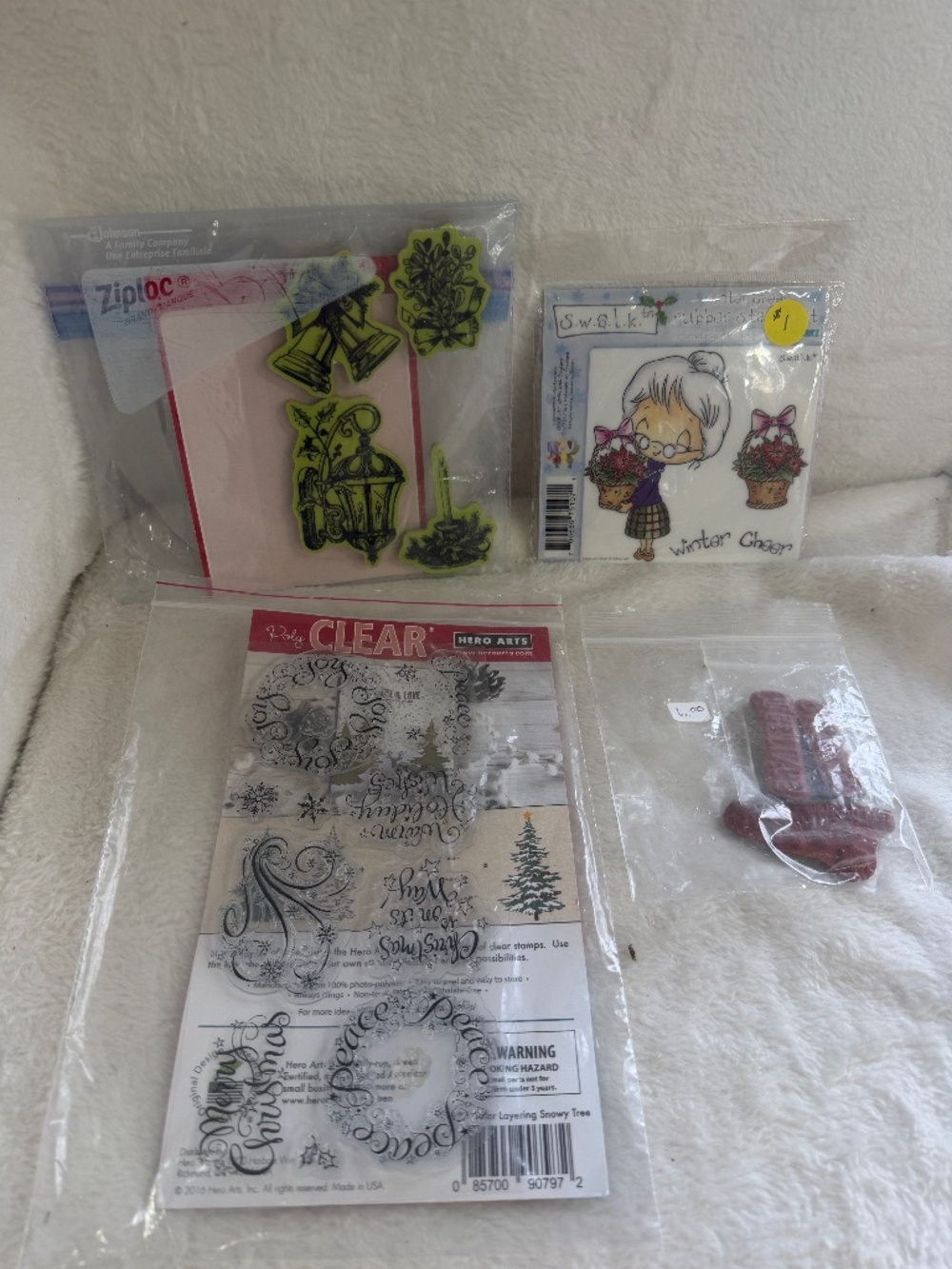 Cling Stamp Set Lot of 4 Christmas Holiday Themed Card Making Scrapbooking